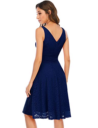 Bbonlinedress Vestido Corto Elegante Mujer De Encaje Boda Playa Fiesta Noche Cóctel Sin Mangas Navy S