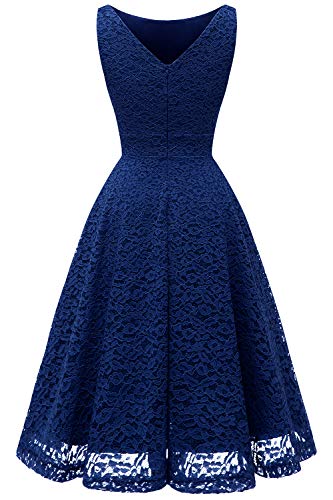 Bbonlinedress Vestido Corto Elegante Mujer De Encaje Boda Playa Fiesta Noche Cóctel Sin Mangas Navy S