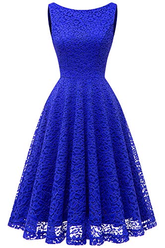 Bbonlinedress Vestido Corto Elegante Mujer De Encaje Boda Playa Fiesta Noche Cóctel Sin Mangas Royal Blue S