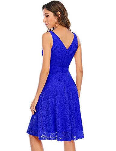 Bbonlinedress Vestido Corto Elegante Mujer De Encaje Boda Playa Fiesta Noche Cóctel Sin Mangas Royal Blue S