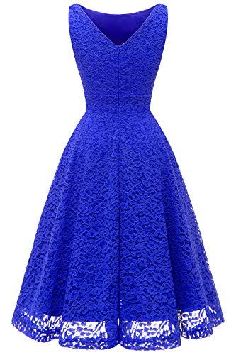 Bbonlinedress Vestido Corto Elegante Mujer De Encaje Boda Playa Fiesta Noche Cóctel Sin Mangas Royal Blue S