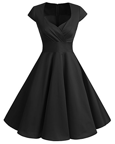 Bbonlinedress Vestido Corto Mujer Retro Años 50 Vintage Escote En Pico Black L