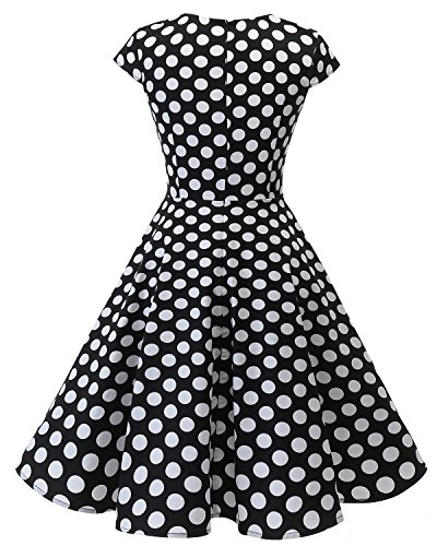Bbonlinedress Vestido Corto Mujer Retro Años 50 Vintage Escote En Pico Black White BDot XL