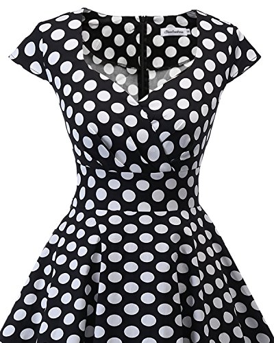 Bbonlinedress Vestido Corto Mujer Retro Años 50 Vintage Escote En Pico Black White BDot XL