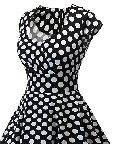 Bbonlinedress Vestido Corto Mujer Retro Años 50 Vintage Escote En Pico Black White BDot XL