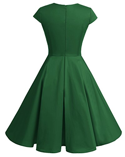 Bbonlinedress Vestido Corto Mujer Retro Años 50 Vintage Escote En Pico Green XS