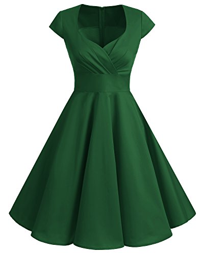 Bbonlinedress Vestido Corto Mujer Retro Años 50 Vintage Escote En Pico Green XS