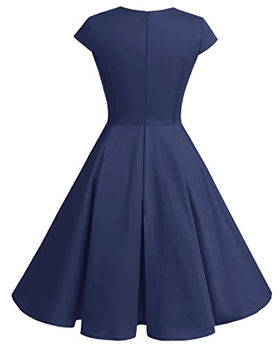 Bbonlinedress Vestido Corto Mujer Retro Años 50 Vintage Escote En Pico Navy M