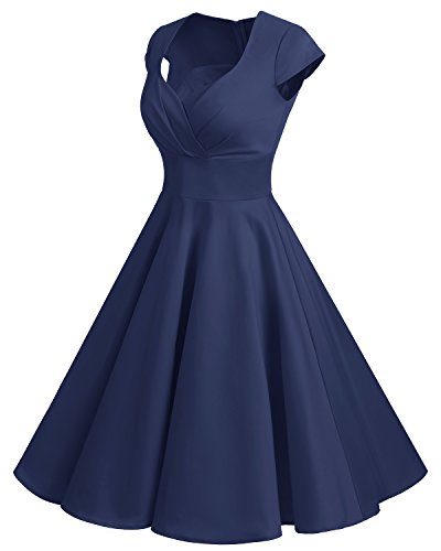 Bbonlinedress Vestido Corto Mujer Retro Años 50 Vintage Escote En Pico Navy S