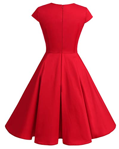 Bbonlinedress Vestido Corto Mujer Retro Años 50 Vintage Escote En Pico Red XL