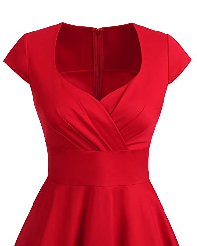 Bbonlinedress Vestido Corto Mujer Retro Años 50 Vintage Escote En Pico Red XL