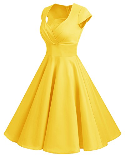 Bbonlinedress Vestido Corto Mujer Retro Años 50 Vintage Escote En Pico Yellow 4XL