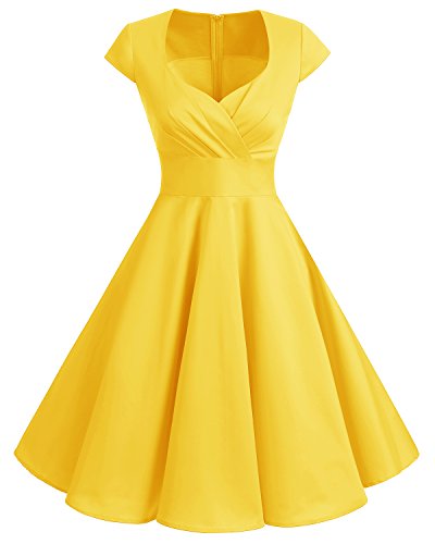 Bbonlinedress Vestido Corto Mujer Retro Años 50 Vintage Escote En Pico Yellow 4XL