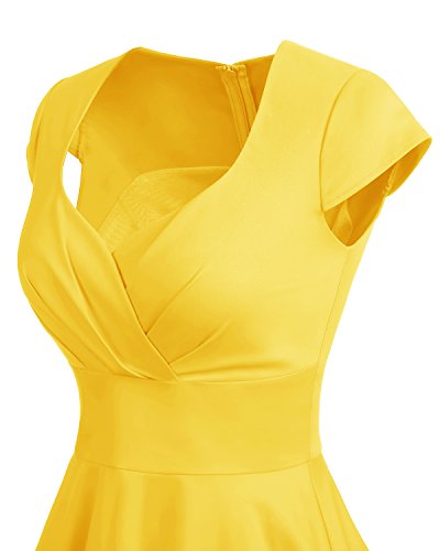 Bbonlinedress Vestido Corto Mujer Retro Años 50 Vintage Escote En Pico Yellow 4XL