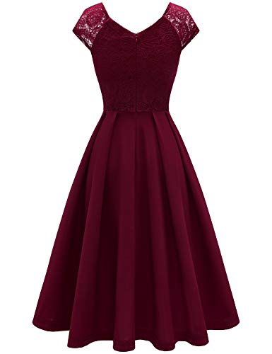 Bbonlinedress Vestido Vintage de Fiesta Cóctel Boda Rockabilly Clásico para Muejeres Cuello V sin Mangas Burgundy 2XL