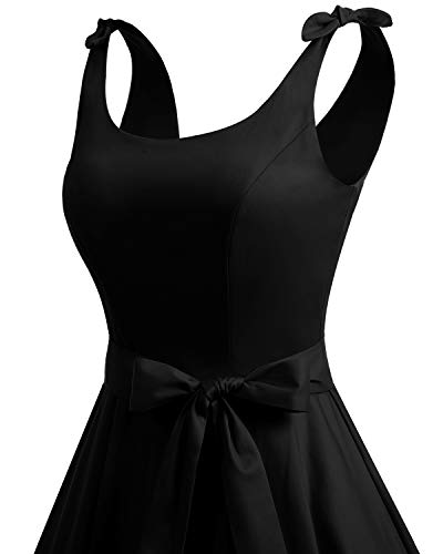 Bbonlinedress Vestidos de 1950 Estampado Vintage Retro Cóctel Rockabilly con Lazo Black M