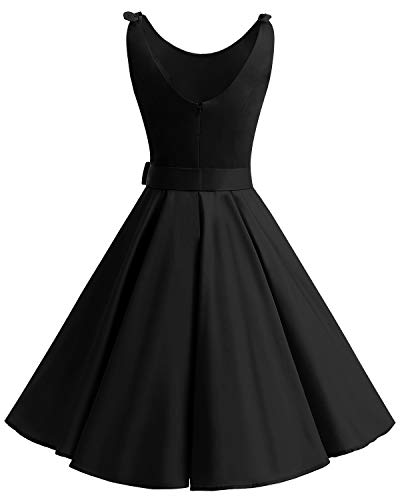 Bbonlinedress Vestidos de 1950 Estampado Vintage Retro Cóctel Rockabilly con Lazo Black M