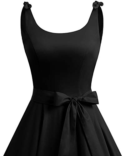 Bbonlinedress Vestidos de 1950 Estampado Vintage Retro Cóctel Rockabilly con Lazo Black M
