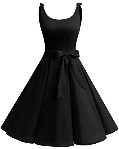 Bbonlinedress Vestidos de 1950 Estampado Vintage Retro Cóctel Rockabilly con Lazo Black M