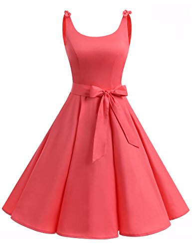 Bbonlinedress Vestidos de 1950 Estampado Vintage Retro Cóctel Rockabilly con Lazo Coral XS