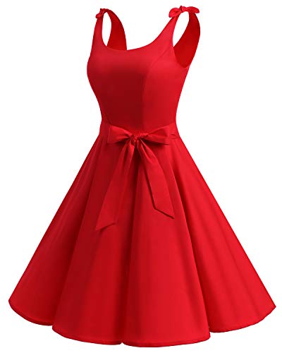 Bbonlinedress Vestidos de 1950 Estampado Vintage Retro Cóctel Rockabilly con Lazo Darkred L