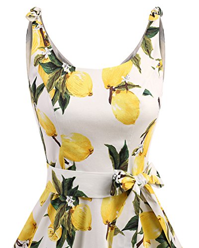 Bbonlinedress Vestidos de 1950 Estampado Vintage Retro Cóctel Rockabilly con Lazo Lemon 3XL