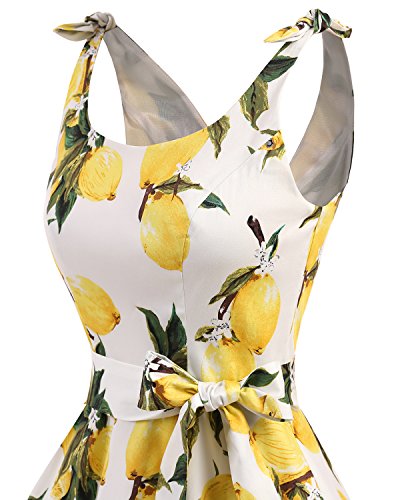Bbonlinedress Vestidos de 1950 Estampado Vintage Retro Cóctel Rockabilly con Lazo Lemon 3XL