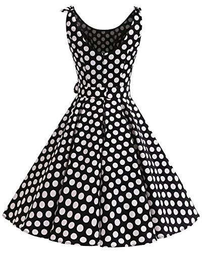 Bbonlinedress Vestidos de 1950 Estampado Vintage Retro Cóctel Rockabilly con Lazo White Black Big Dot L
