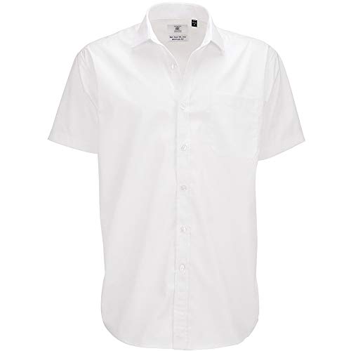 B&C - Camisa de Manga Corta Modelo Smart (Tallas Grandes) para Hombre Caballero - Fiesta/Trabajo/Eventos Importantes (4XL) (Blanco)