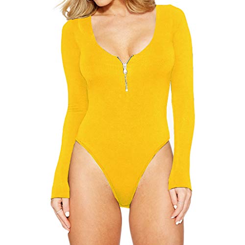BDWY Las Mujeres del Color del Caramelo del Estiramiento Delgado Mono de Gran tamaño otoño Señora O Cuello Lace Up largas Trajes de Manga Cortocircuitos Atractivos Playsuit Mono,H,M
