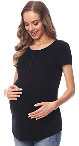 Be Mammy Camiseta Premamá Manga Corta Lactancia Ropa Verano BE20-227 (Negro, M)