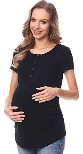 Be Mammy Camiseta Premamá Manga Corta Lactancia Ropa Verano BE20-227 (Negro, M)
