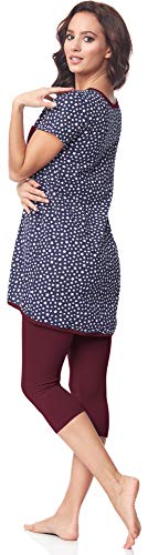 Be Mammy Pijama Premamá Camiseta y Leggins 3/4 Embarazo Lactancia BE20-177 (Azul Marino-Estrellas-Burdeos, XXL)