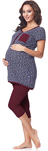 Be Mammy Pijama Premamá Camiseta y Leggins 3/4 Embarazo Lactancia BE20-177 (Azul Marino-Estrellas-Burdeos, XXL)