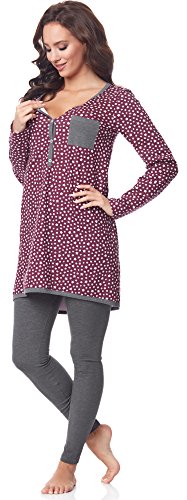 Be Mammy Pijama Premamá Camiseta y Leggins Embarazo Lactancia BE20-178(Borgoña-Estrellas-Gris, XL)