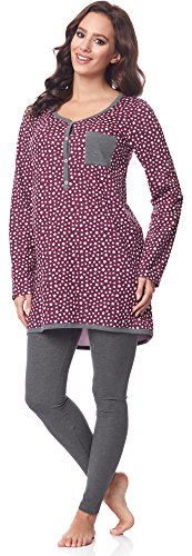 Be Mammy Pijama Premamá Camiseta y Leggins Embarazo Lactancia BE20-178(Borgoña-Estrellas-Gris, XL)