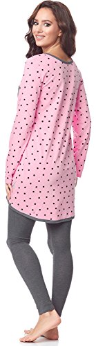 Be Mammy Pijama Premamá Camiseta y Leggins Embarazo Lactancia BE20-178(Rosa-Puntos-Gris, L)