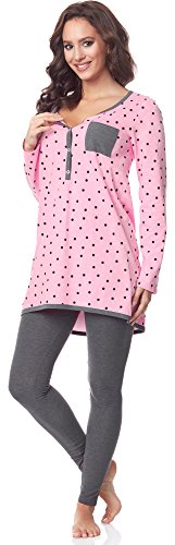 Be Mammy Pijama Premamá Camiseta y Leggins Embarazo Lactancia BE20-178(Rosa-Puntos-Gris, L)