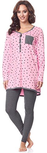 Be Mammy Pijama Premamá Camiseta y Leggins Embarazo Lactancia BE20-178(Rosa-Puntos-Gris, L)