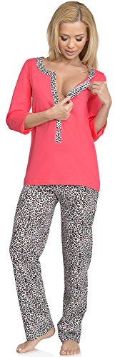 Be Mammy Premamá Pijama Dos Piezas Lactancia Ropa de Cama Maternidad Mujer 1N2TT2 (Coral, M)