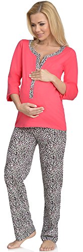 Be Mammy Premamá Pijama Dos Piezas Lactancia Ropa de Cama Maternidad Mujer 1N2TT2 (Coral, M)
