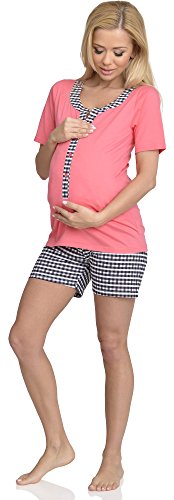 Be Mammy Premamá Pijama Dos Piezas Lactancia Ropa de Cama Maternidad Mujer J5ST3N2 (Coral-1, M)