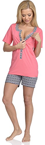 Be Mammy Premamá Pijama Dos Piezas Lactancia Ropa de Cama Maternidad Mujer J5ST3N2 (Coral-1, M)