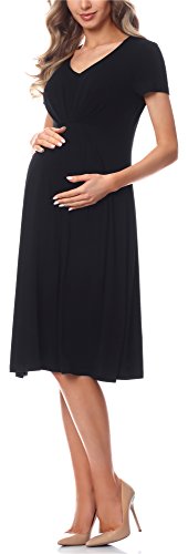 Be Mammy Vestido de Cóctel Premamá Embarazo Ropa Verano BE20-217 (Negro, S)