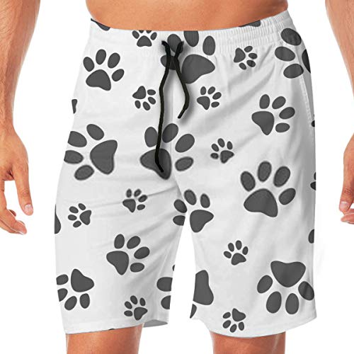 Beach Shorts Animal Paw Track Backdrop with Monochrome Silhouettes of Ca Bañador de Playa de Secado rápido para Hombres