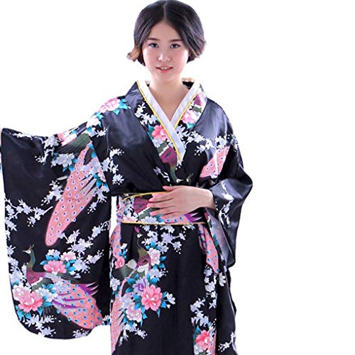 Beaums Kimono Largo Kimono Floral Satinado japonés para niñas, Kimono Largo Floral, Traje japonés Yukata Photo Cosplay Disfraz