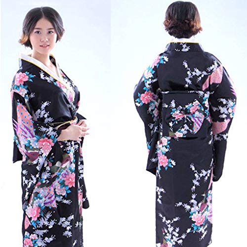 Beaums Kimono Largo Kimono Floral Satinado japonés para niñas, Kimono Largo Floral, Traje japonés Yukata Photo Cosplay Disfraz