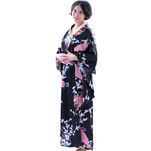 Beaums Kimono Largo Kimono Floral Satinado japonés para niñas, Kimono Largo Floral, Traje japonés Yukata Photo Cosplay Disfraz
