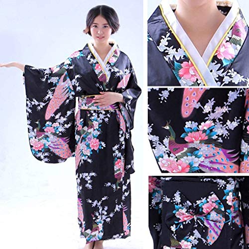 Beaums Kimono Largo Kimono Floral Satinado japonés para niñas, Kimono Largo Floral, Traje japonés Yukata Photo Cosplay Disfraz