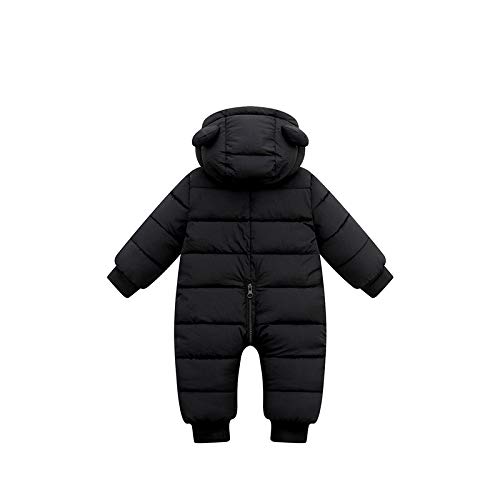 Bebé Invierno Mamelucos con Capucha, Niñas Niños Ropa Traje de Nieve Manga Larga Fleece Monos Outfits Peleles Calentar Abrigo Regalos 0-3 Meses(66),Negro
